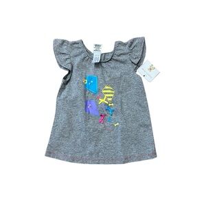 NWT Baby 12 Months Separate Gray Flutter Sleeve Top Whimsical Kite Design Ruffle
